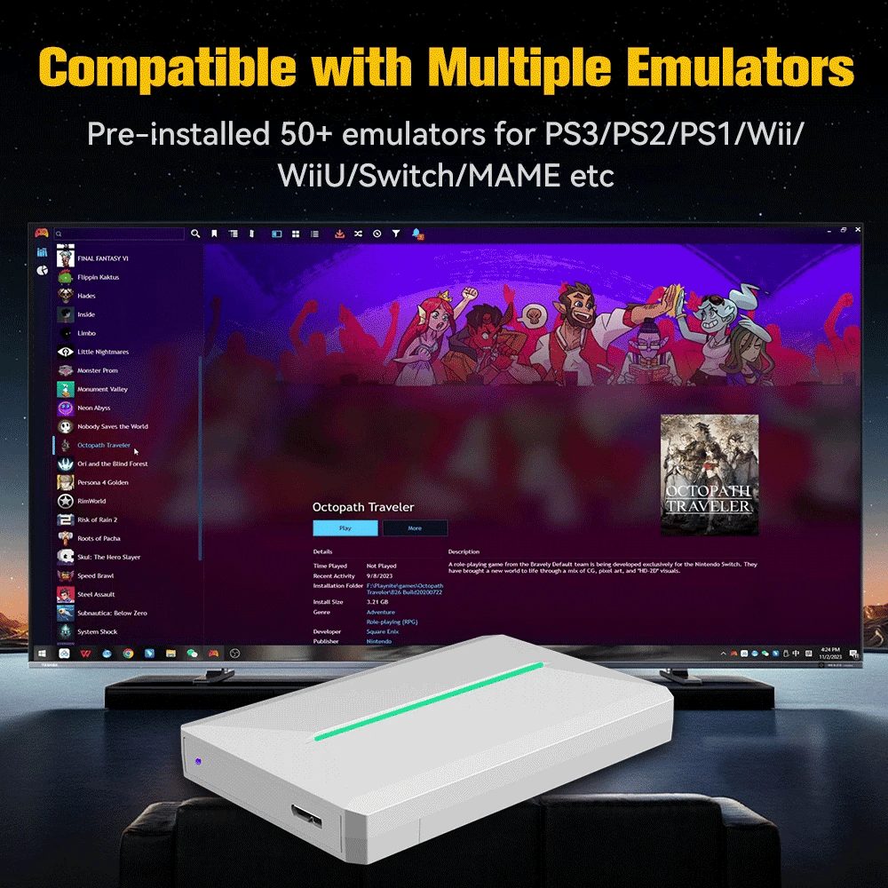 Retrobat & Playnite Retro Game Console 500GB Gaming HDD for Ps3/Ps2/Switch/Wii/Wiiu for Pc/Laptop with 38200+ Retro/Aaa/Pc Games