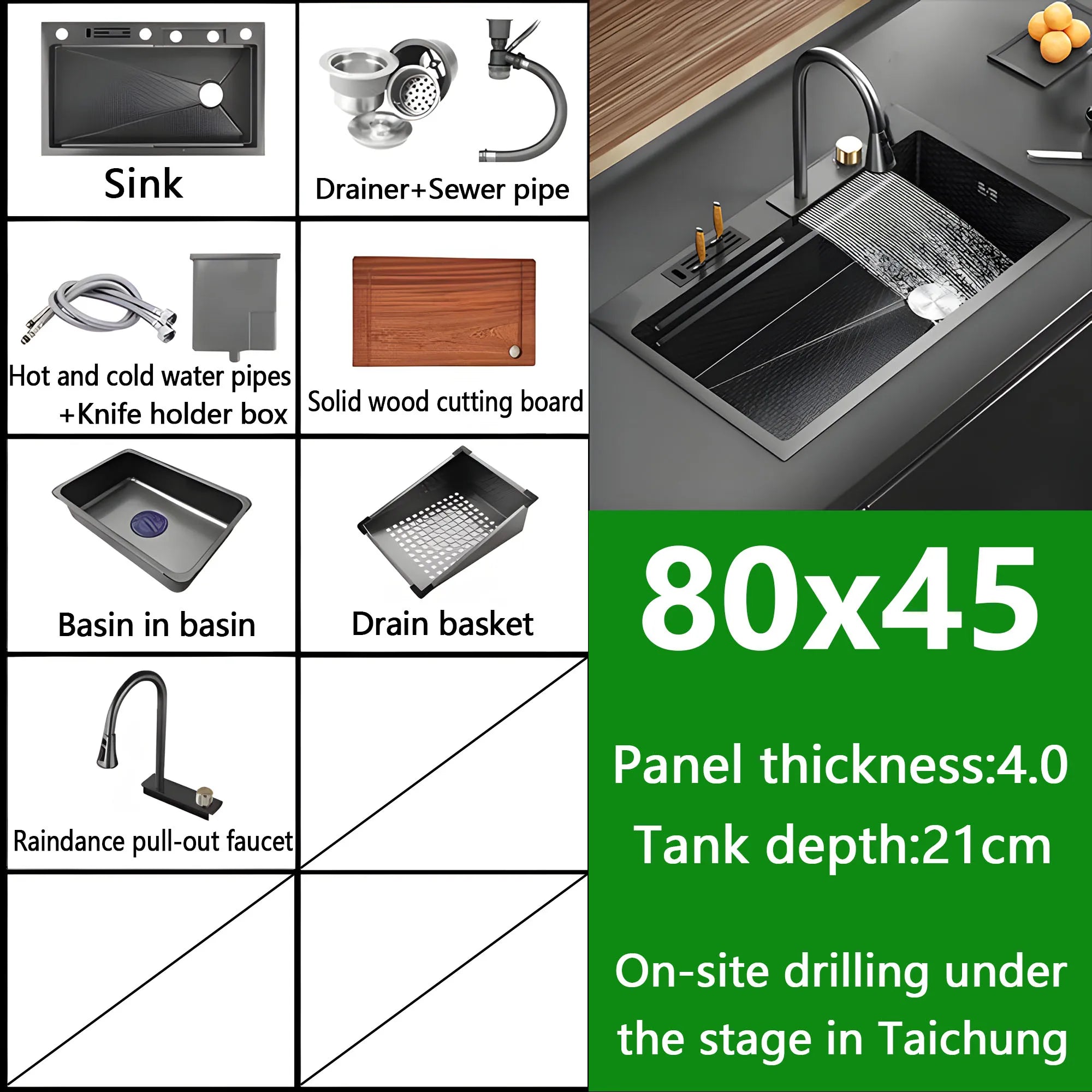 Waterfall Sink Embossed Stainless Steel Kitchen Sink Large Single Slot Digital Display Wash Basin Dishwashing Pond 4.0MM