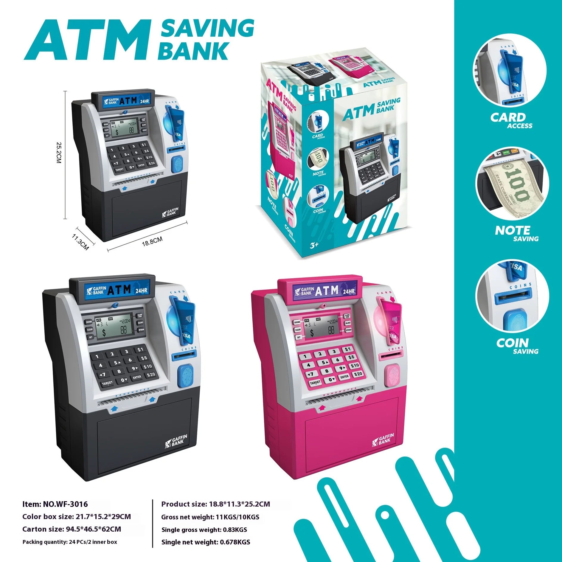Large Capa Automatic ATM Money Box Children Savings Jar Card Swipe Deposit and Withdrawal Machine Intelligent Password Entry