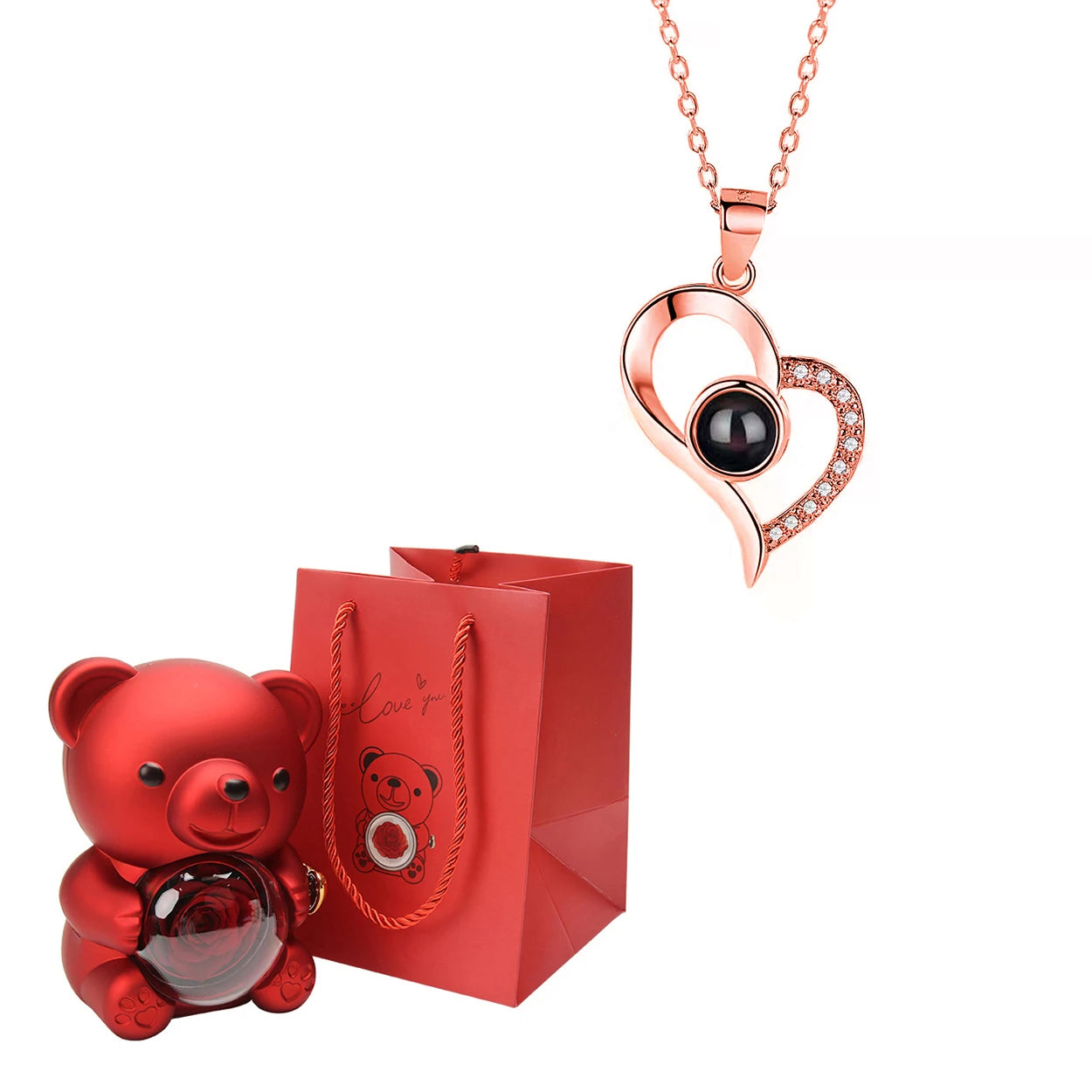 Custom Color Picture Projection Necklace with Luxury Acrylic Bear Rose Gift Box for Women Girlfriend Mom 2025 Romantic Gifts
