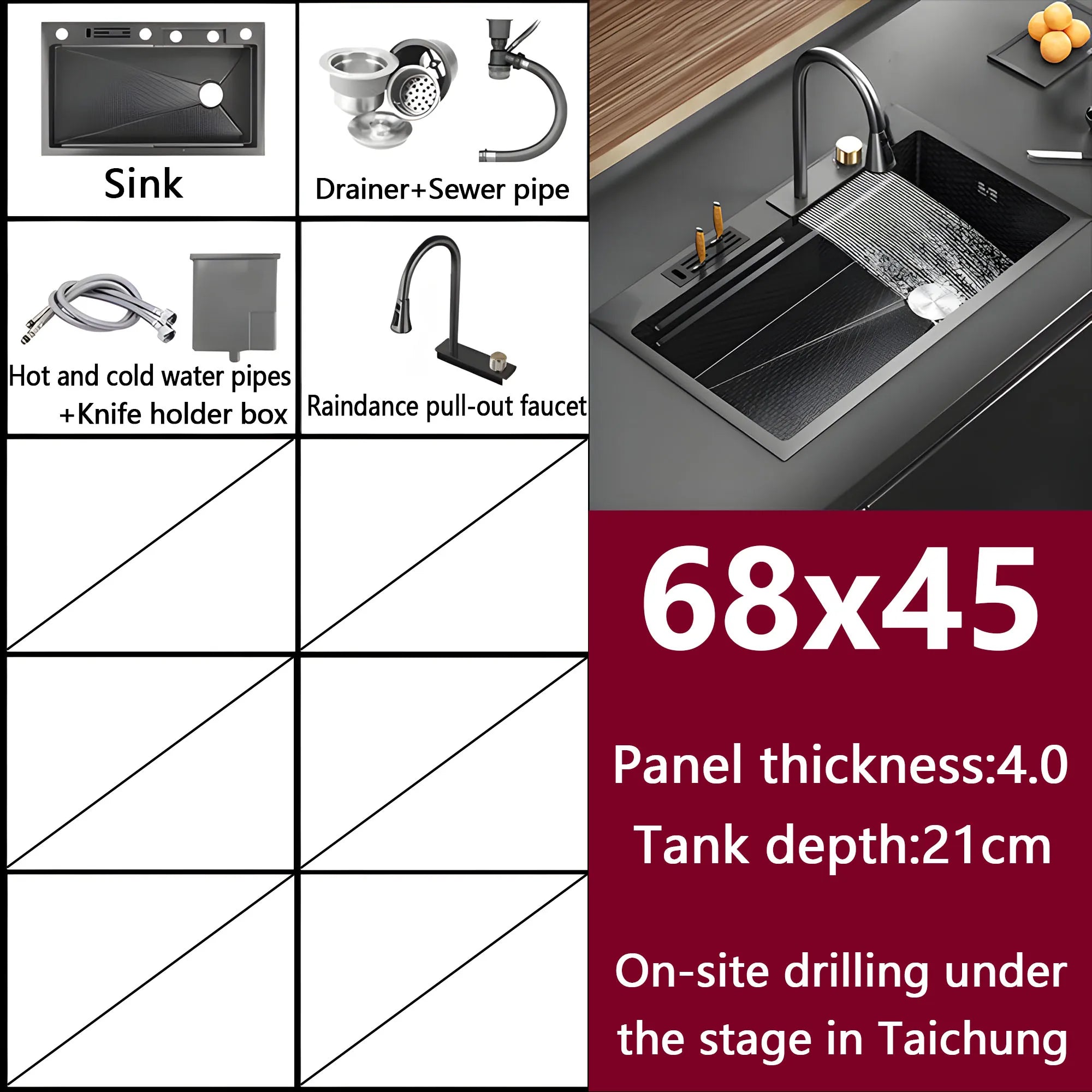 Waterfall Sink Embossed Stainless Steel Kitchen Sink Large Single Slot Digital Display Wash Basin Dishwashing Pond 4.0MM