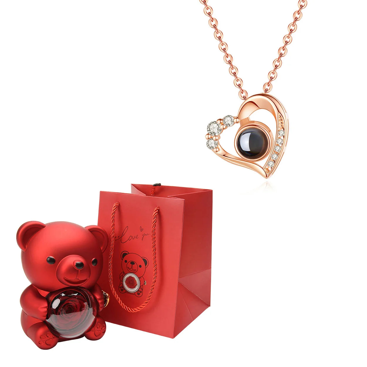 Custom Color Picture Projection Necklace with Luxury Acrylic Bear Rose Gift Box for Women Girlfriend Mom 2025 Romantic Gifts