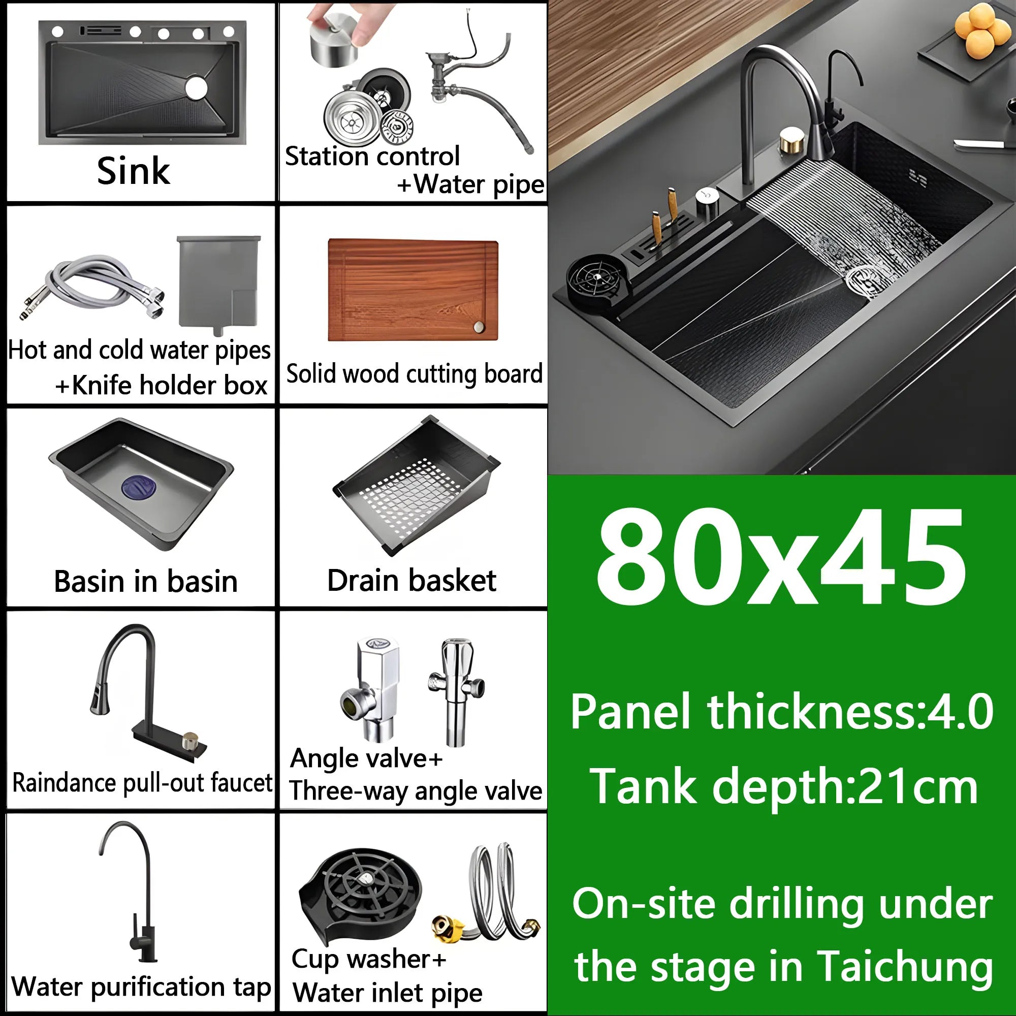 Waterfall Sink Embossed Stainless Steel Kitchen Sink Large Single Slot Digital Display Wash Basin Dishwashing Pond 4.0MM