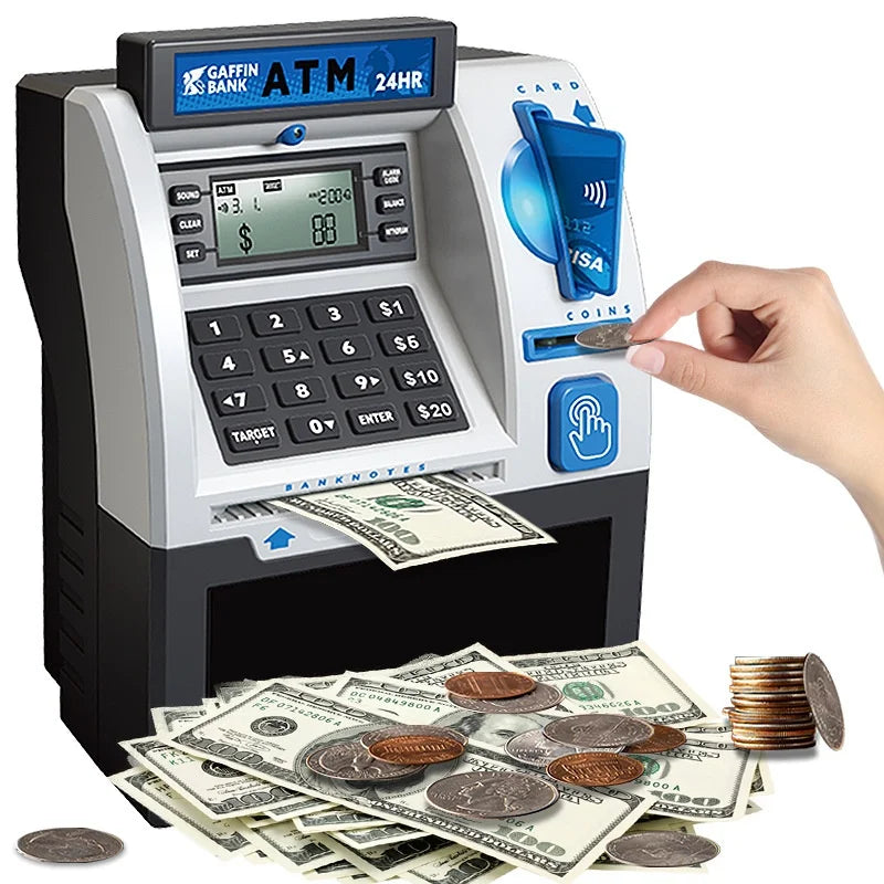 Large Capa Automatic ATM Money Box Children Savings Jar Card Swipe Deposit and Withdrawal Machine Intelligent Password Entry