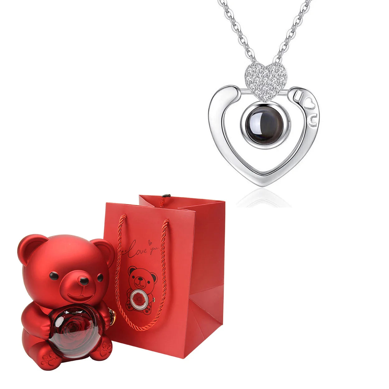 Custom Color Picture Projection Necklace with Luxury Acrylic Bear Rose Gift Box for Women Girlfriend Mom 2025 Romantic Gifts
