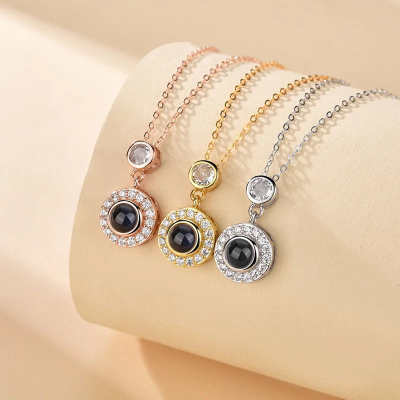 Custom Color Picture Projection Necklace with Luxury Acrylic Bear Rose Gift Box for Women Girlfriend Mom 2025 Romantic Gifts