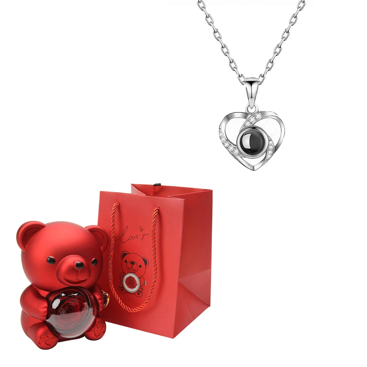 Custom Color Picture Projection Necklace with Luxury Acrylic Bear Rose Gift Box for Women Girlfriend Mom 2025 Romantic Gifts