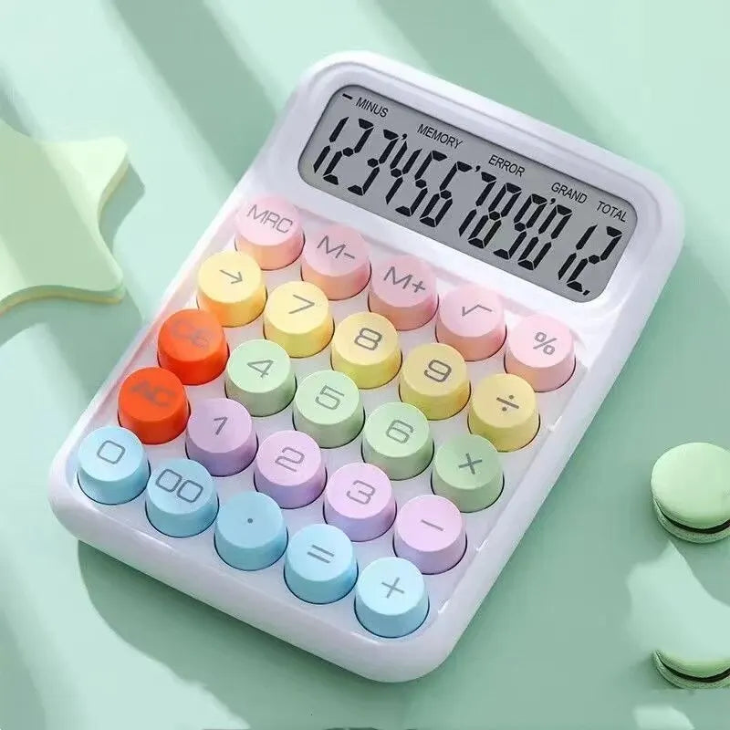 1Pc Keyboard Calculator Office 12-Digit Mechanical Calculator Cute Candy Color Calculator Desktop Stationery
