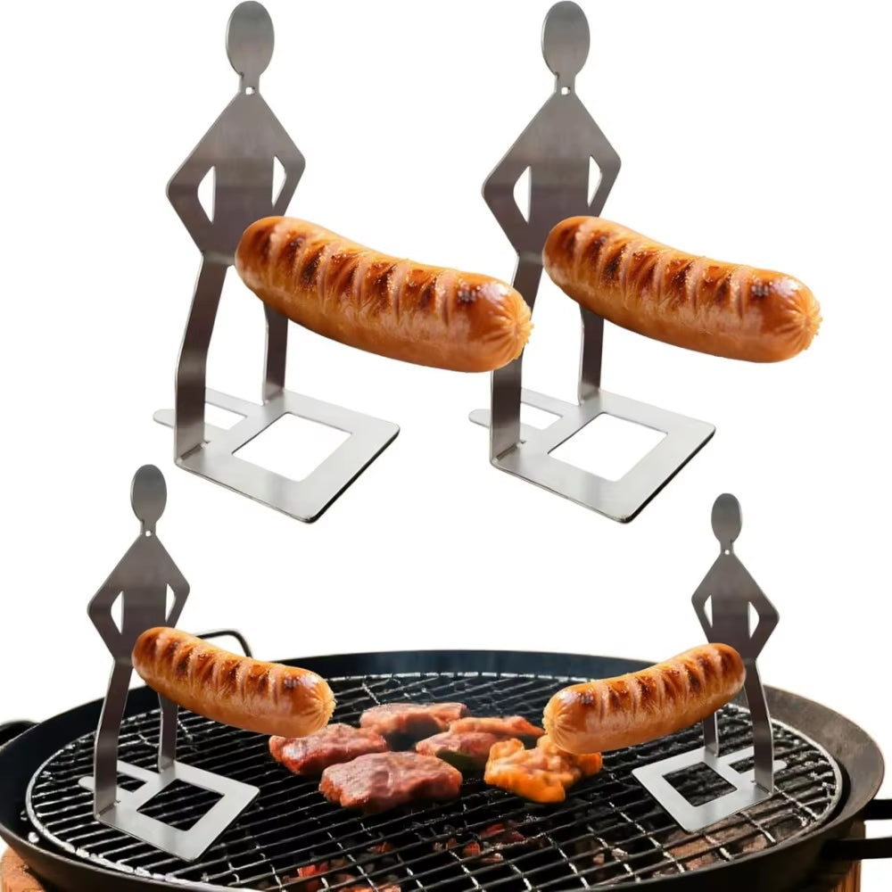 Funny Grill Stainless Steel BBQ Sausage Holder Portable Outdoor Humanoid Barbecue Sausage Rack Decoration Kitchen Cooking Tool