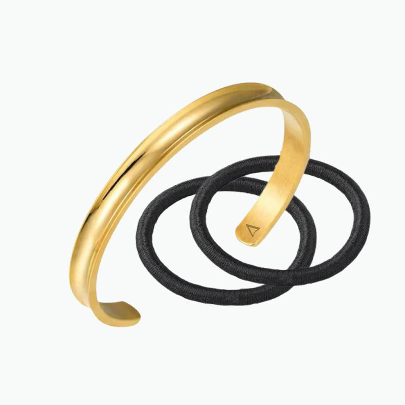 Hair Tie Holder Cuff 18K PVD Gold Stainless Steel Adjustable Bangle Waterproof Tarnish-Free Versatile Wear for Any Occasion