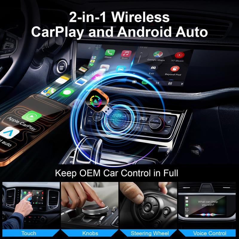【Yurnlv】X New 2026 Carplay Wireless Carplay Adapter for Iphone/Android, Orange, Fast Connection, No Delay, Hands-Free Calls, Wireless Adapter, Electronic Charger, Carplay Adapter