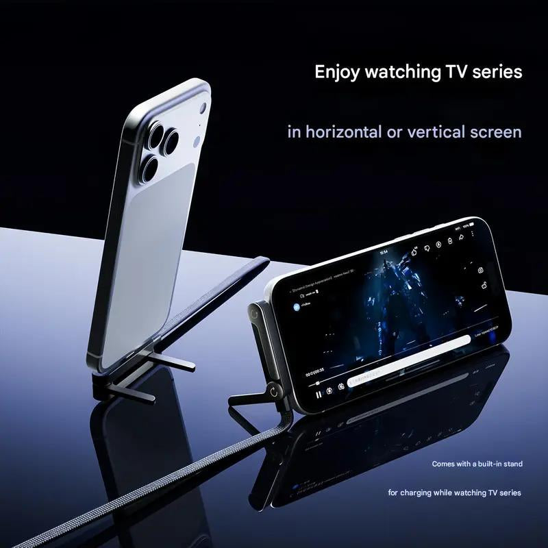 [2025 New] 240W Invisible Holder Charger Cable with Stand, Super Fast Charging 2-In-1 Fast Charging Cord & Phone Stand for Gaming, Office, Car Travel, Compatible with Iphone Samsung Type-C Charging Cable Black