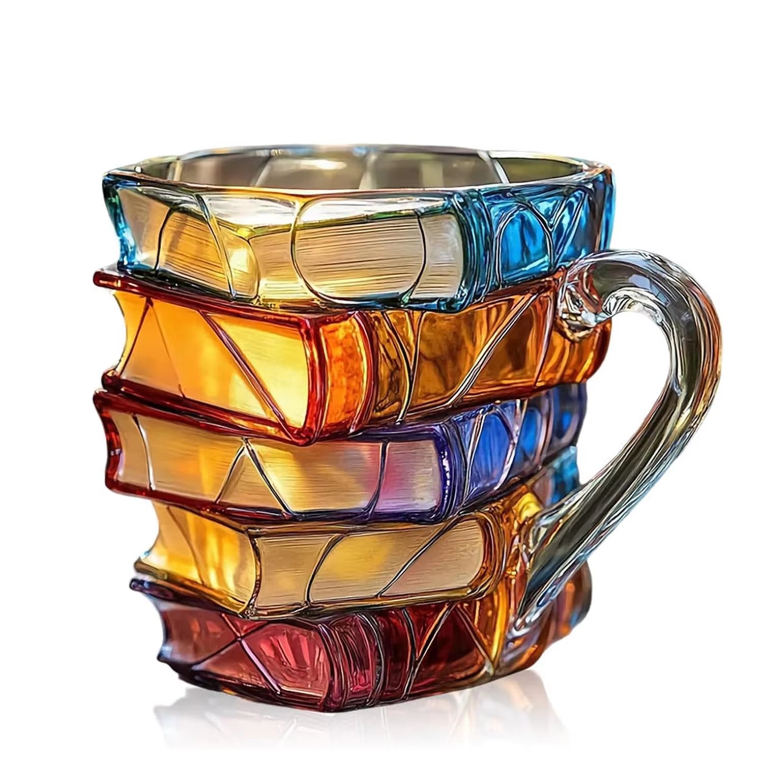 300ML Painted Book Mug 3D Colored Book Coffee Cup Novelty Unique Resin Books Stack Coffee Cups Gifts for Literature Book Lovers
