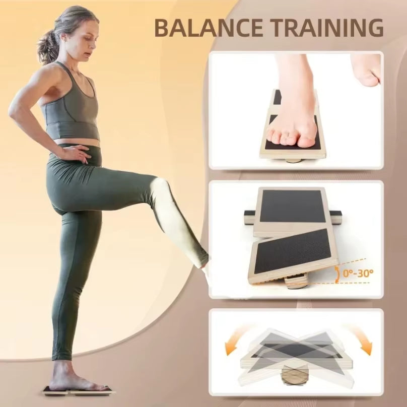 Single Foot Balance Board Ankle Strengthener Exerciser Sprained Non-Slip Wood Wobble Board Physical Therapy Posture Corrector